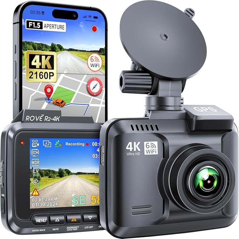 ROVE R2-4K Dash Cam with Built-in WiFi 6, GPS, UHD 2160P, 2.4