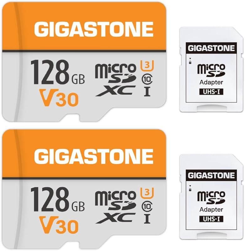 GIGASTONE 128GB 2-Pack microSDXC Cards with Adapter, A1 V30, 4K Video,