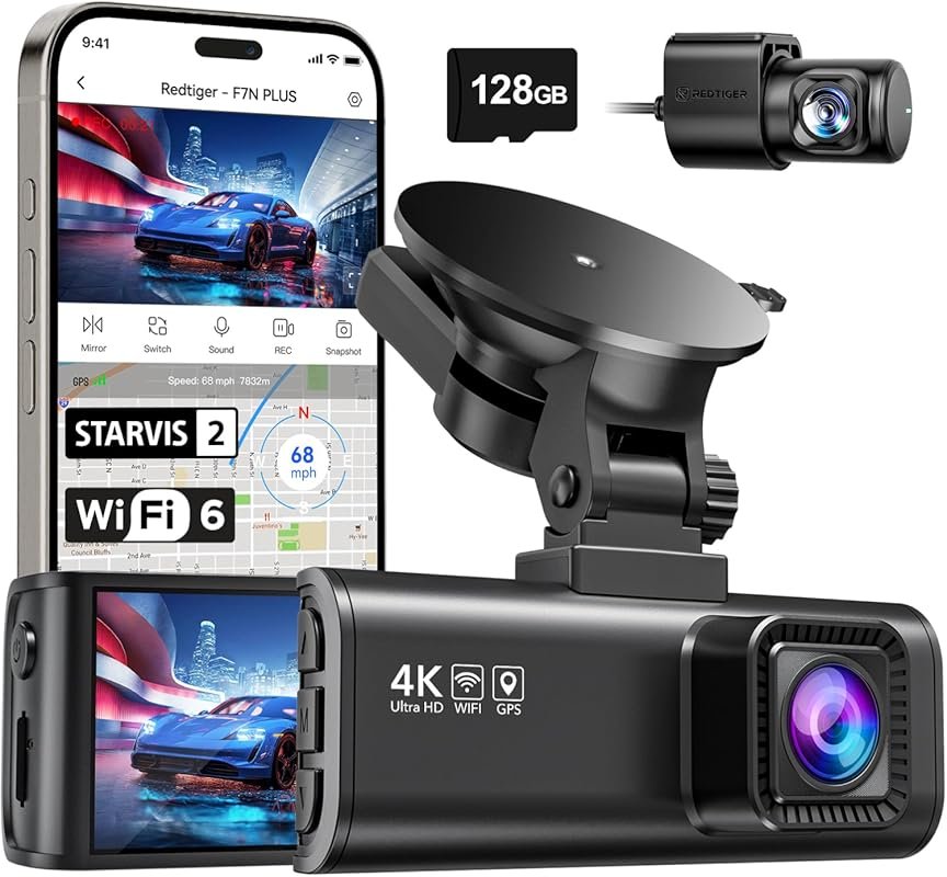 REDTIGER 4K Front & Rear Dash Cam with STARVIS 2 Sensor, GPS, Fast 5.8