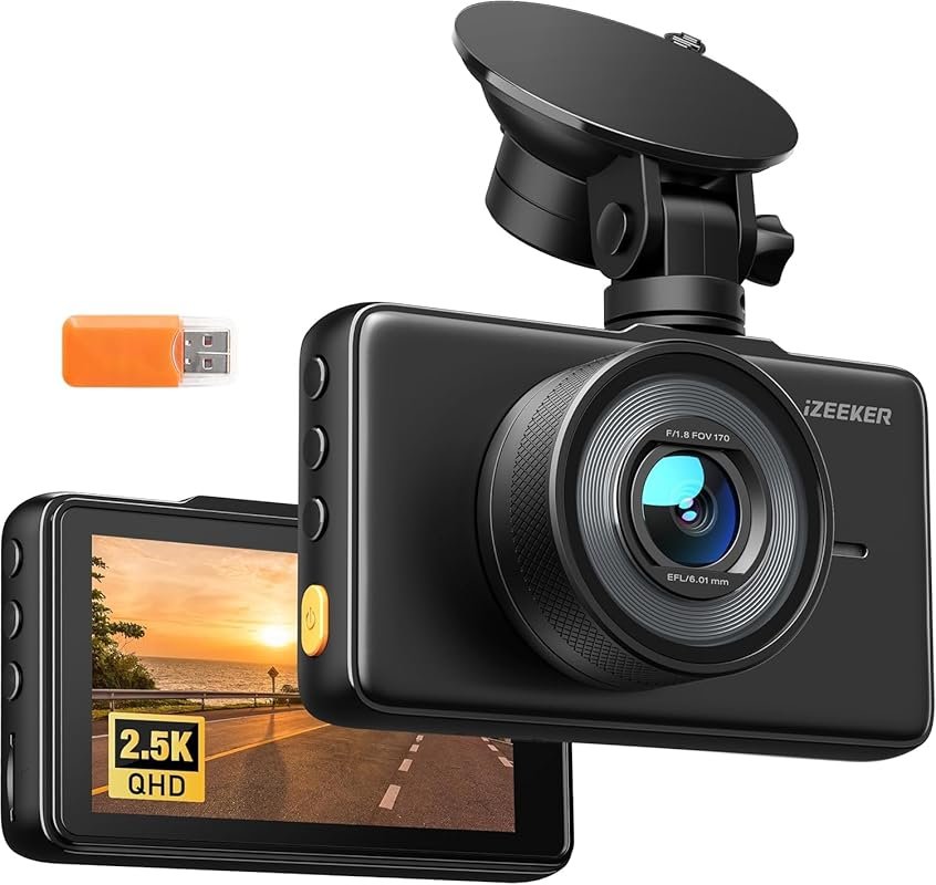 iZEEKER 2.5K Dash Cam with 3” IPS Display, 1440P QHD, Night Vision, WD