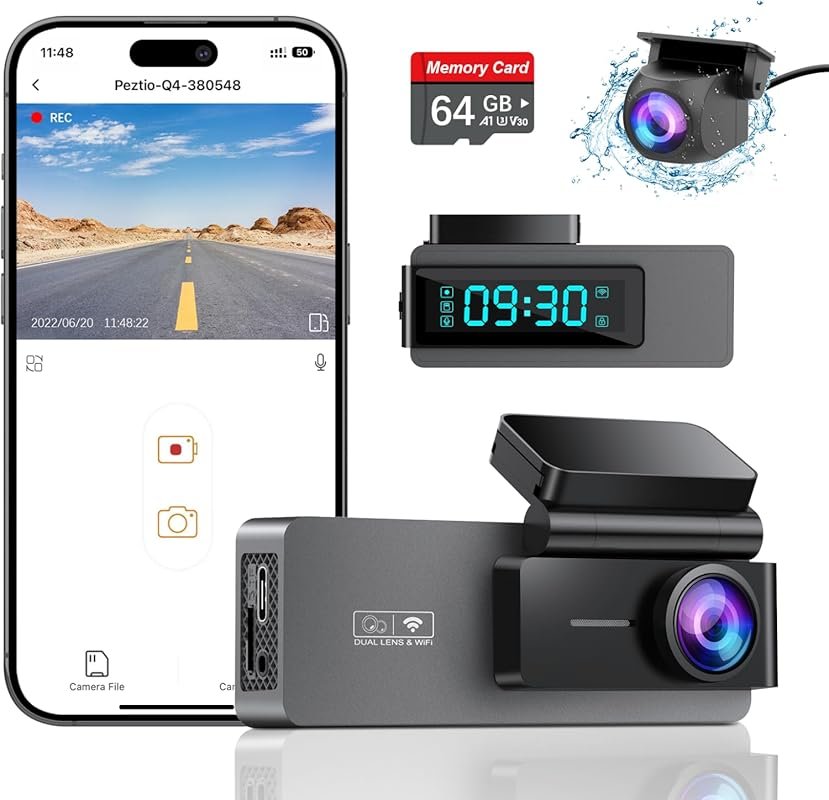 ARIFAYZ Dual 4K+1080P Dash Cam with Built-in WiFi, Night Vision, 24H P