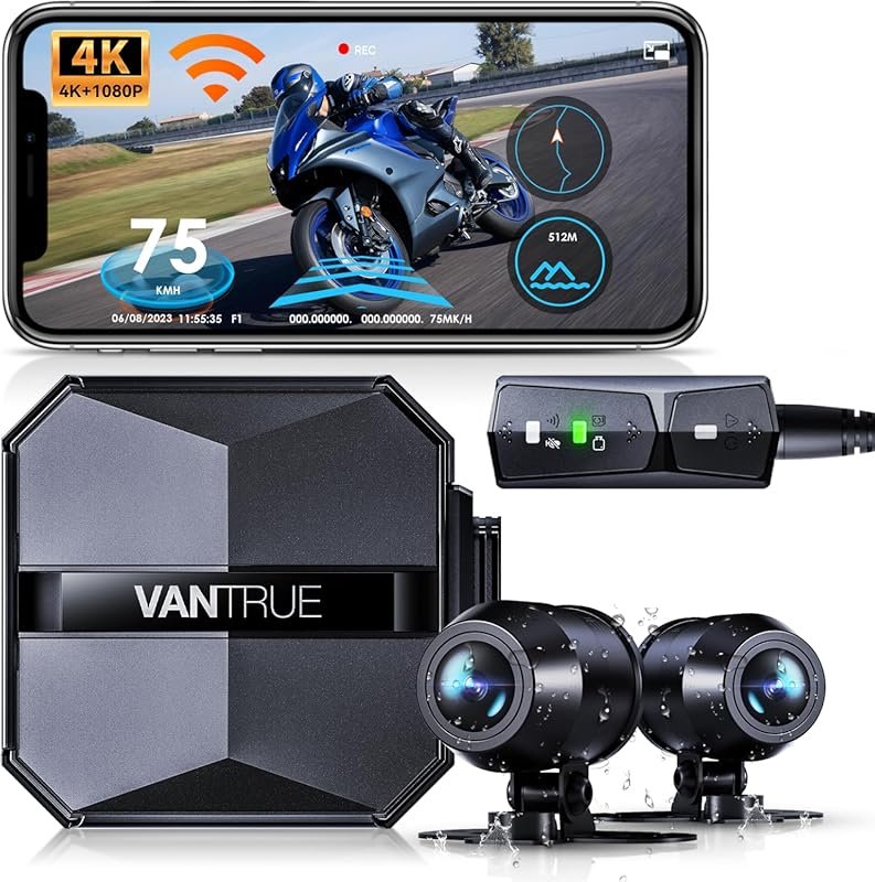 Vantrue F1 4K + 1080P Motorcycle Dash Cam Front and Rear, IP67 Waterpr