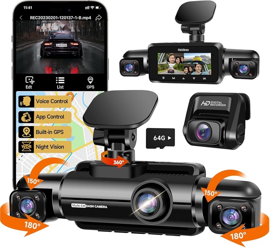 Neideso 360° 4 Channel Dash Cam with 4x1080P, WiFi, GPS, Voice Control
