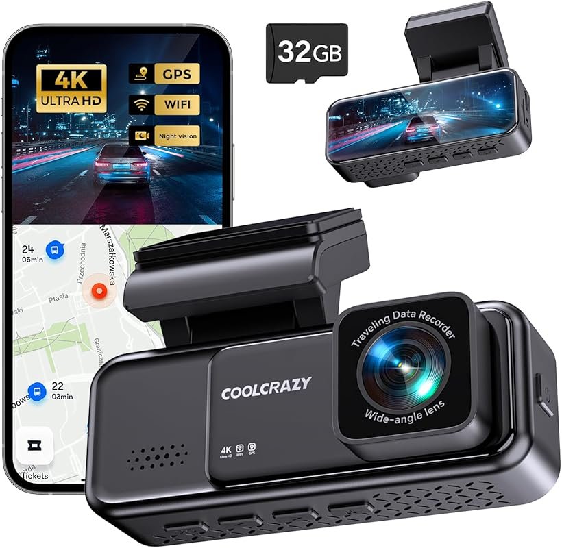 COOLCRAZY 4K Front Dash Cam with WiFi GPS, 3.2