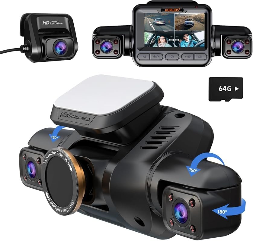 4 Channel 4K UHD Dash Cam with Front, Rear, Inside Views, WiFi, GPS, V