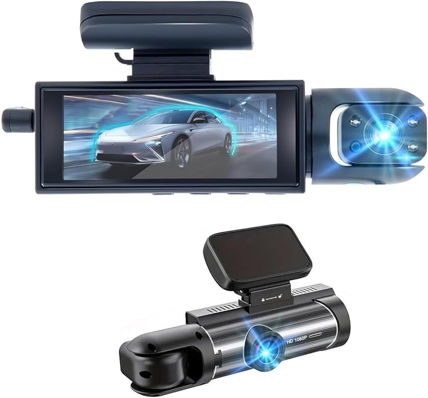 1080P Front and Inside Dash Cam with IR Night Vision, Loop Recording, 
