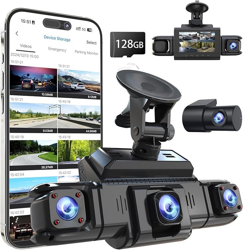 360° 4 Channel Dash Cam with GPS, 5G WiFi, Night Vision, 160° Wide Ang
