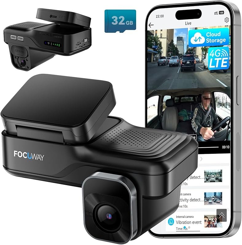 Dual FHD 4G LTE Dash Cam with Front and Inside Cameras, Remote Live-Vi