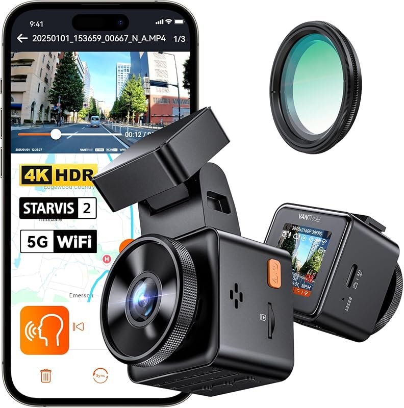 Vantrue E1 Pro 4K Mini Dash Cam with STARVIS 2, PlatePix HDR, 5G Wi-Fi