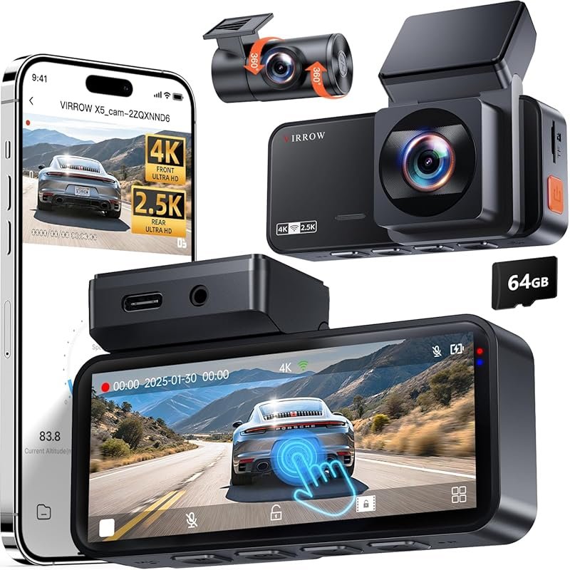 4K+2.5K Front and Rear Dash Cam with 3.39