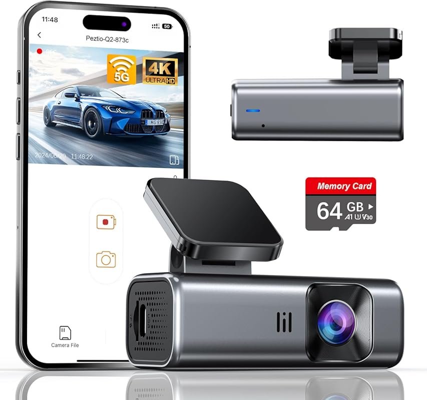 galphi 4K Dash Cam Front with Built-in 5G WiFi, 64GB Card, Super Night
