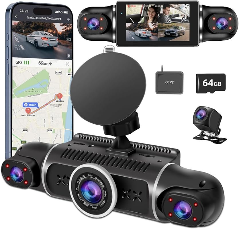 360° 4-Channel Dash Cam Front, Rear, Inside with FHD 2K+1080P, 8 IR La