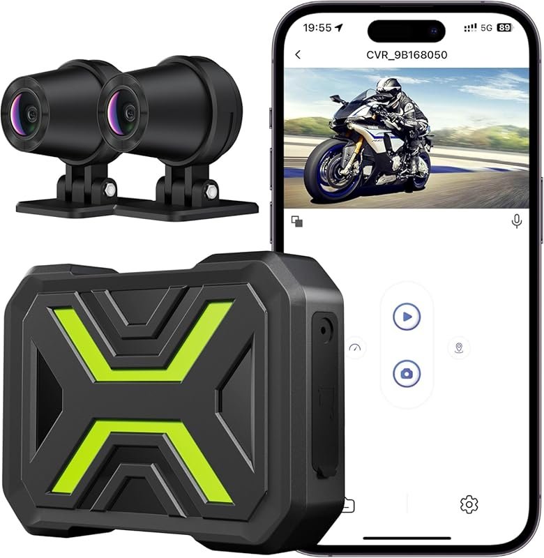 Front and Rear 1080p Motorcycle Dash Cam with Wide Angle, Night Vision