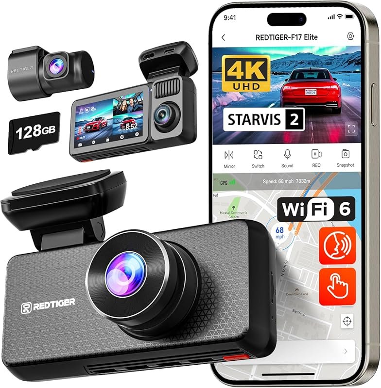 REDTIGER F17 Elite 4K 3 Channel Dash Cam with STARVIS 2 IMX678&675, 12