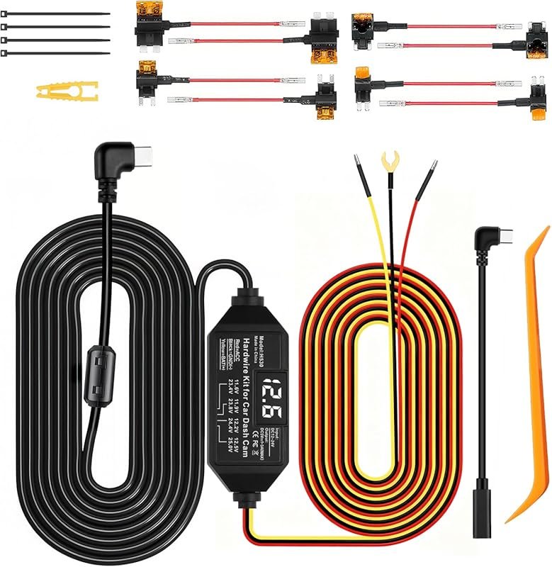 Dash Cam Hardwire Kit USB C Adapter with Voltage Display, 12V-24V to 5