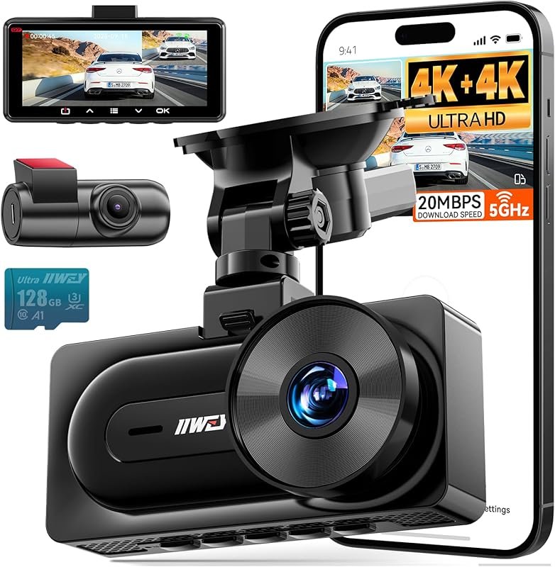 IIWEY 4K+4K Dual Dash Cam with Dual STARVIS Sensors, 5G WiFi-6, GPS, 3