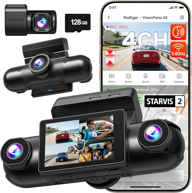 REDTIGER 4 Channel 360° Dash Cam with Dual STARVIS 2 Sensors, 2.5K Fro