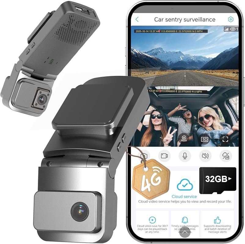 4G LTE Dash Cam with Dual 2K Front and Inside Cameras, GPS, Radar Dete