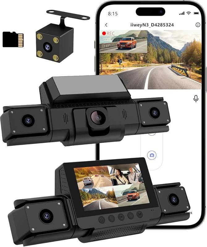 4 Channel 360° Dash Cam with Front, Rear, Inside, Left & Right Views, 