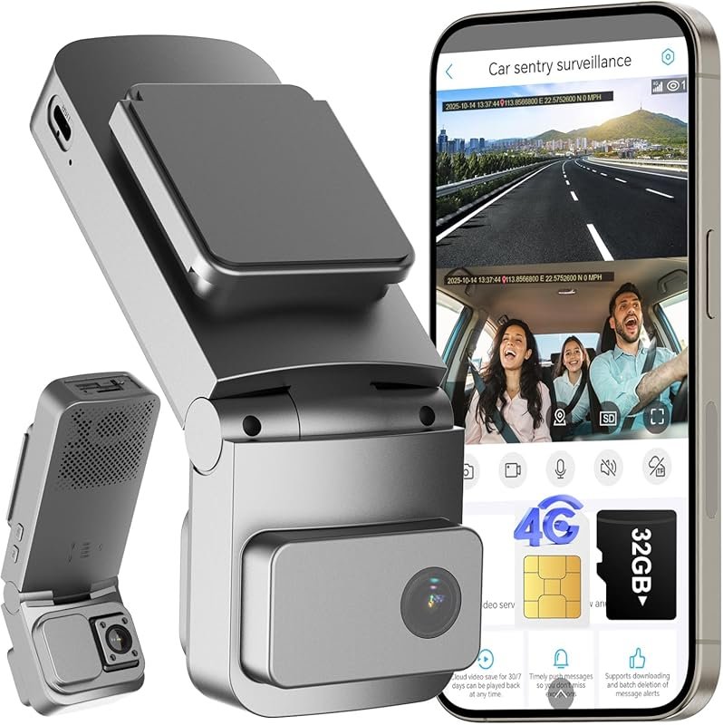 4G LTE Dual 2K Dash Cam with Live Streaming, GPS Tracking, Radar Motio
